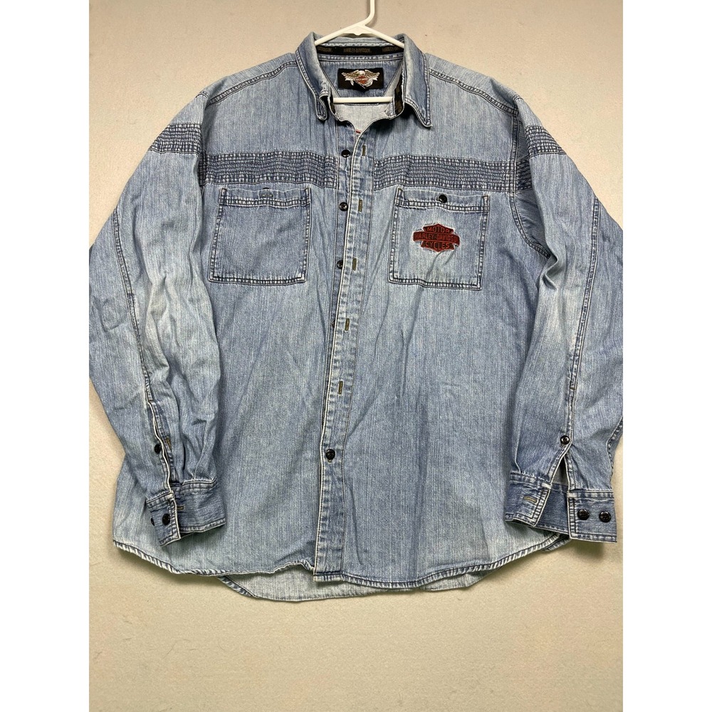 Harley-Davidson Shirt Denim Cotton Light Wash XL Mens